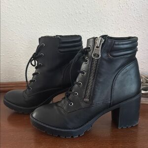 Chunky Black Leather Ankle Boots